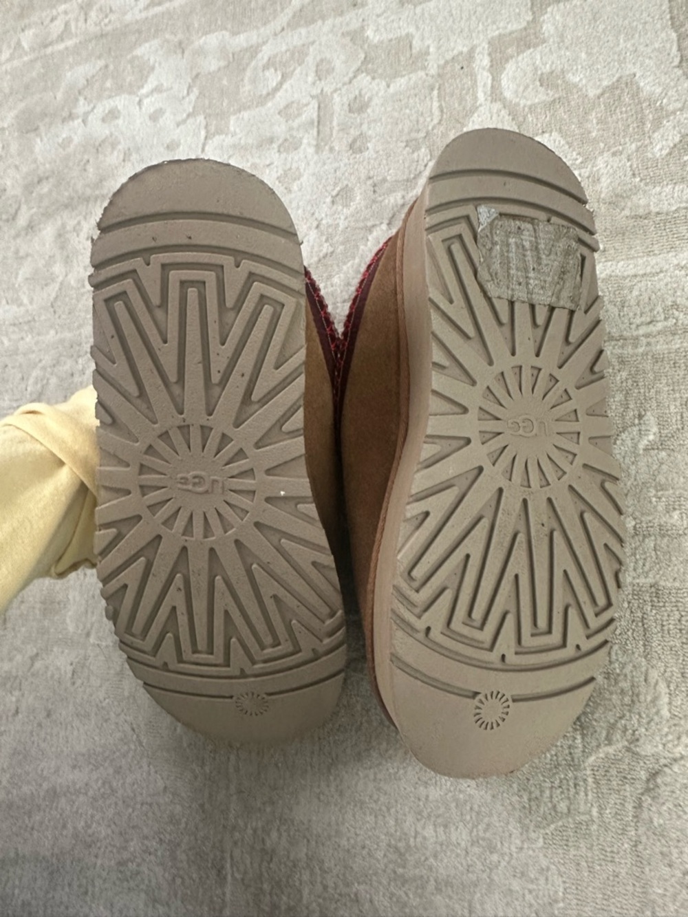 UGG Chestnut Brown Suede Slip-On Slippers with Red Trim - Picture 4 of 6